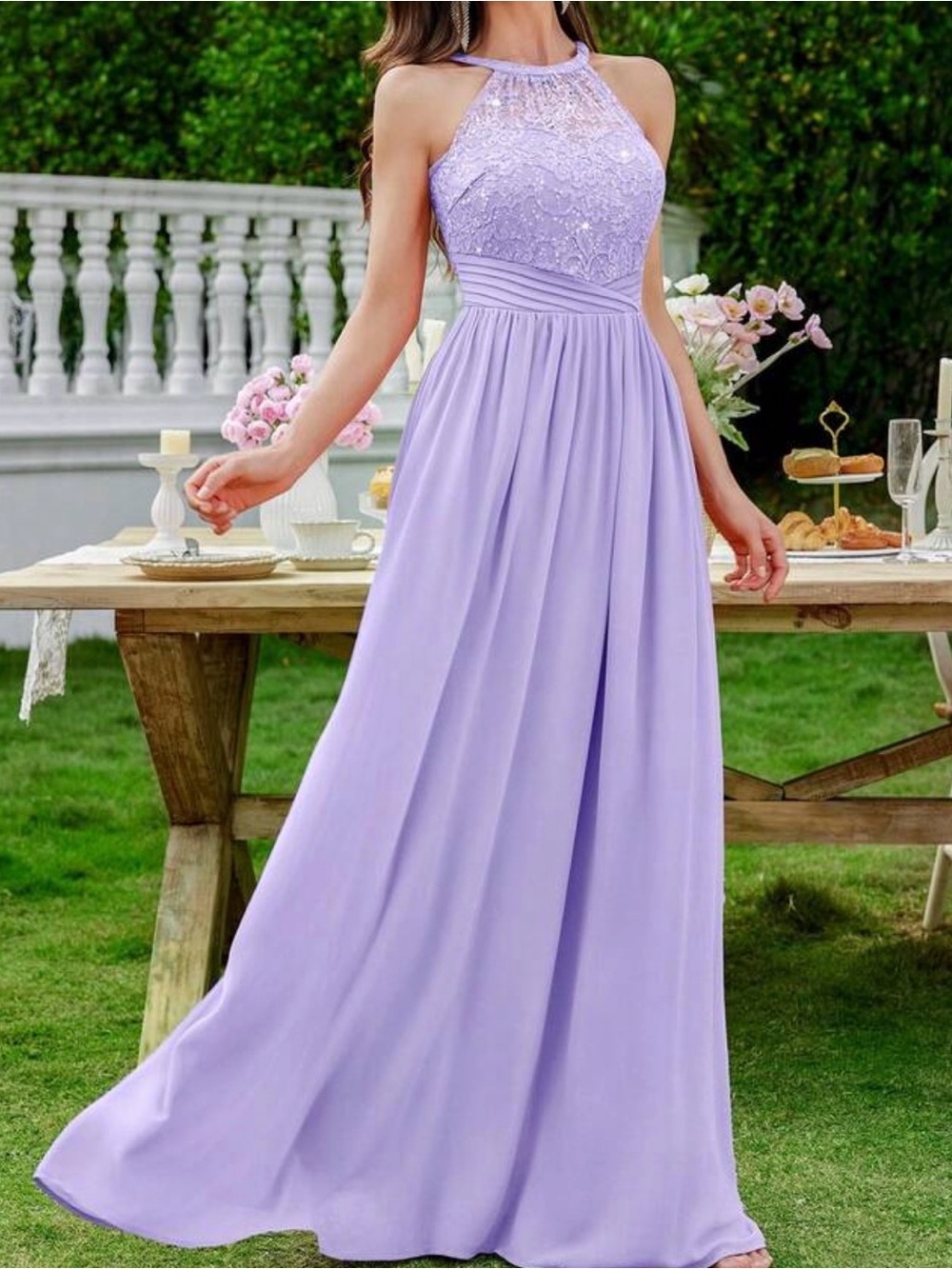 Elegant Lavender Halter Evening Dress